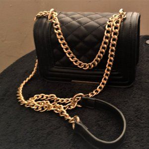 Imported Body length block bag purse leopard pattern interior gold tone chain